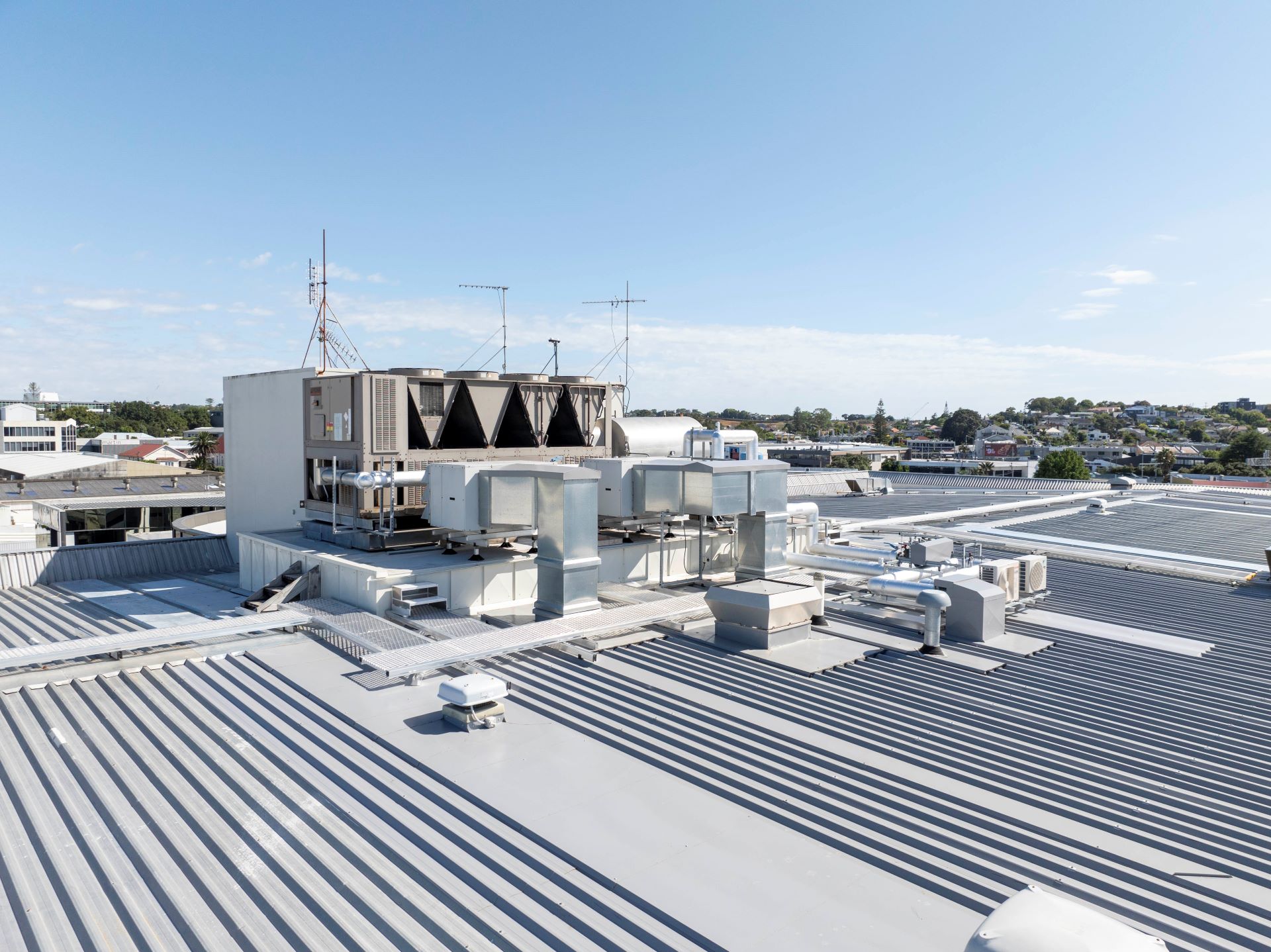 Exterior commercial HVAC system in Takapuna