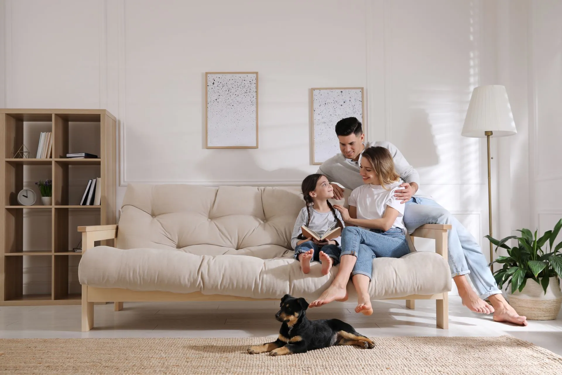 Happy family spending time in their home